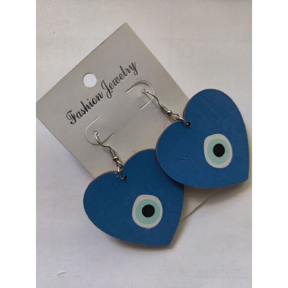 Heart Leopard Turkish Evil Eye Drop Earrings - Picture 4 of 5